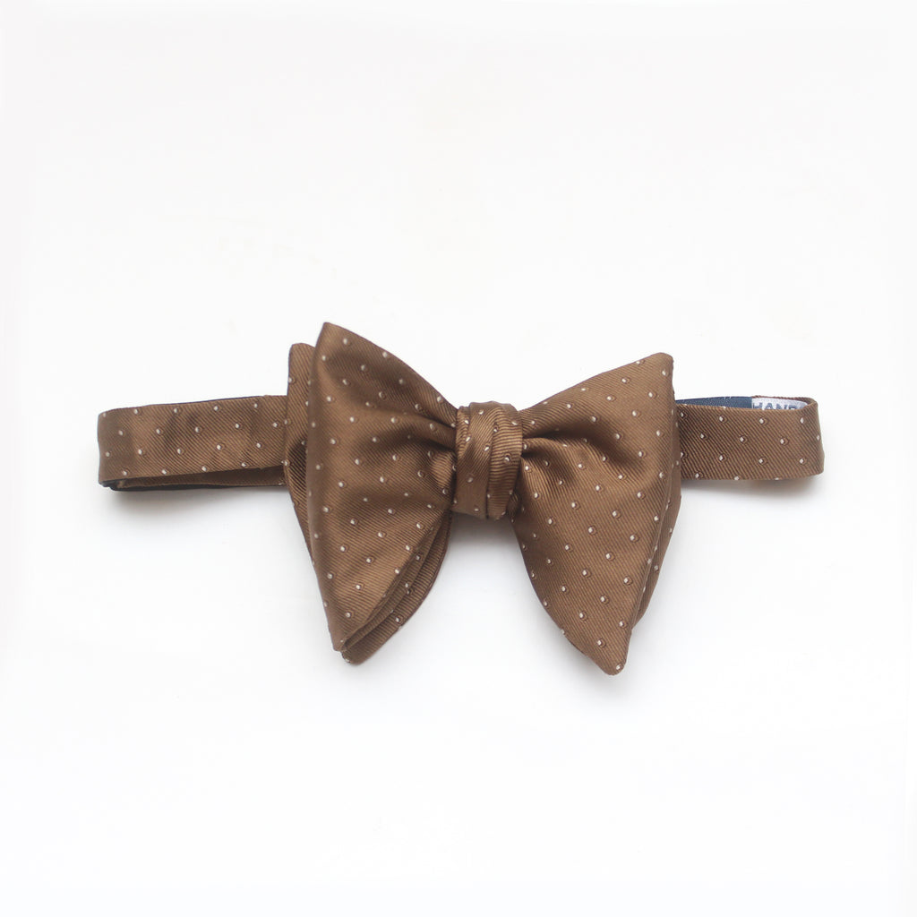 Big Butterfly Polka Dot Brown Silk Bow Tie