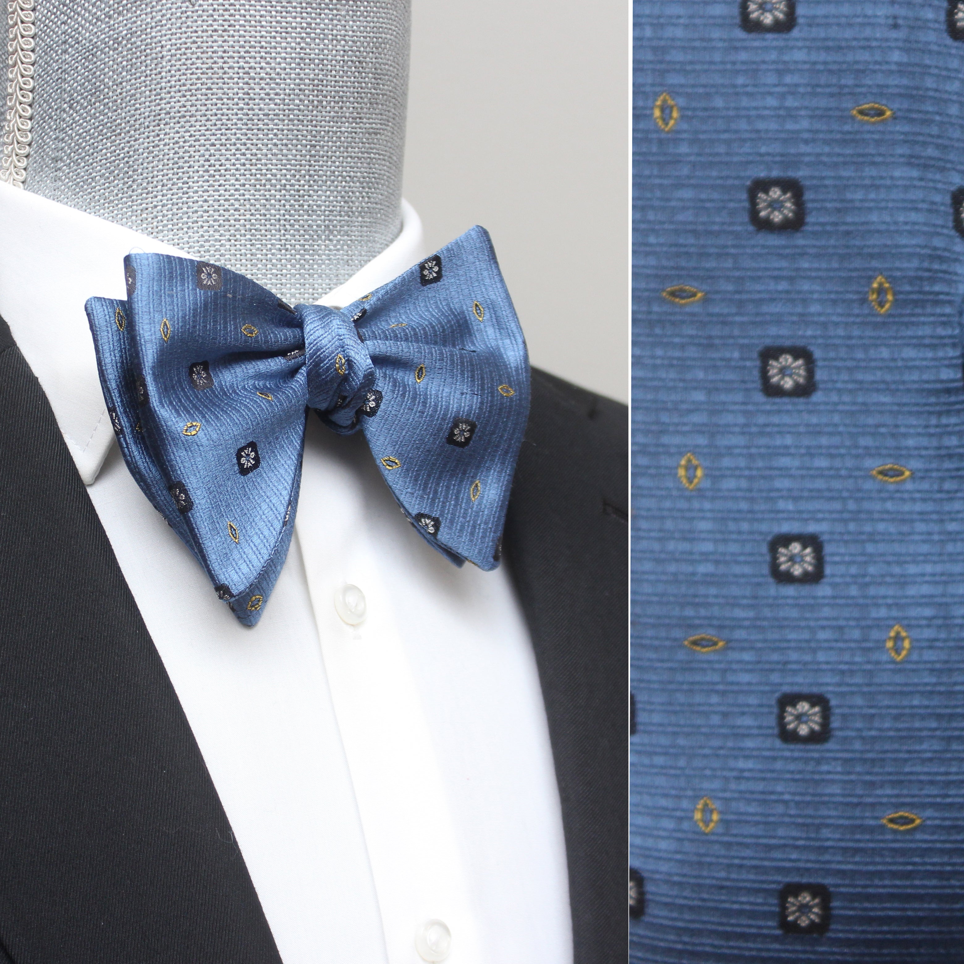Big Butterfly Blue Ornament Silk Bow Tie