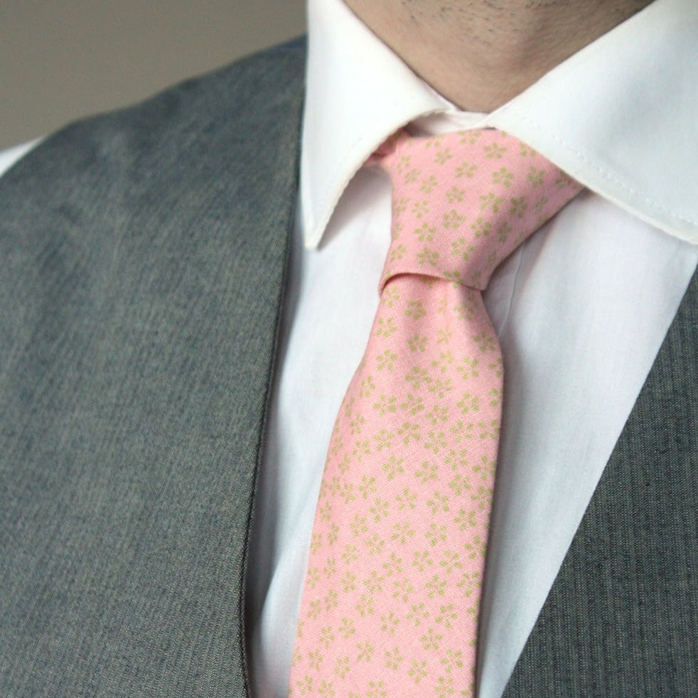 Dusty Rose Green Print Cotton Necktie