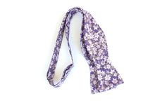 Load image into Gallery viewer, Lavender Gold Floral Self-Tie Bow Tie
