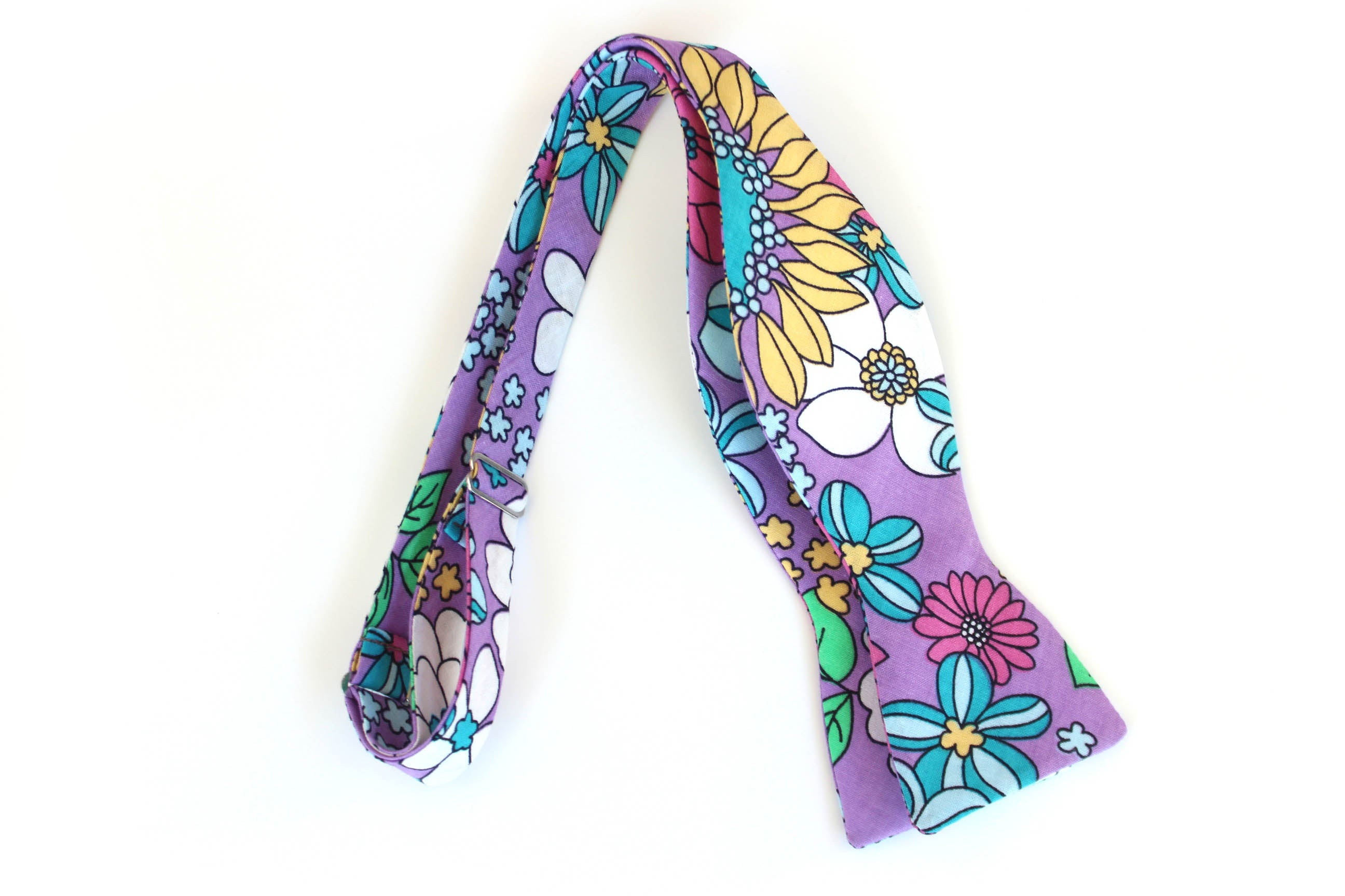 Lavender Green Yellow Turquoise Floral Self-Tie Bow Tie