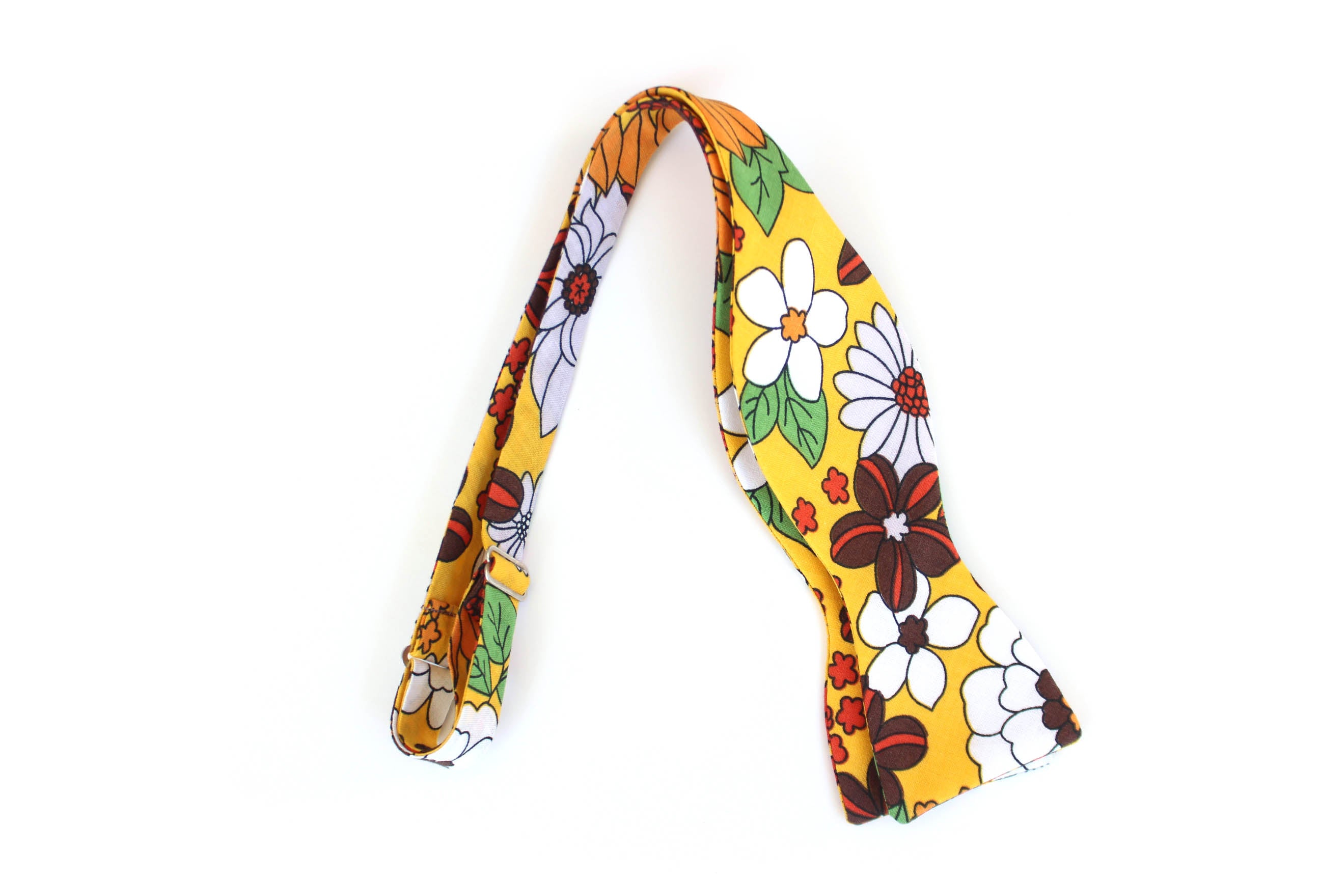 Yellow Red Floral Self-Tie Bow Tie