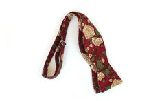 Load image into Gallery viewer, Maroon Floral Self-Tie Bow Tie
