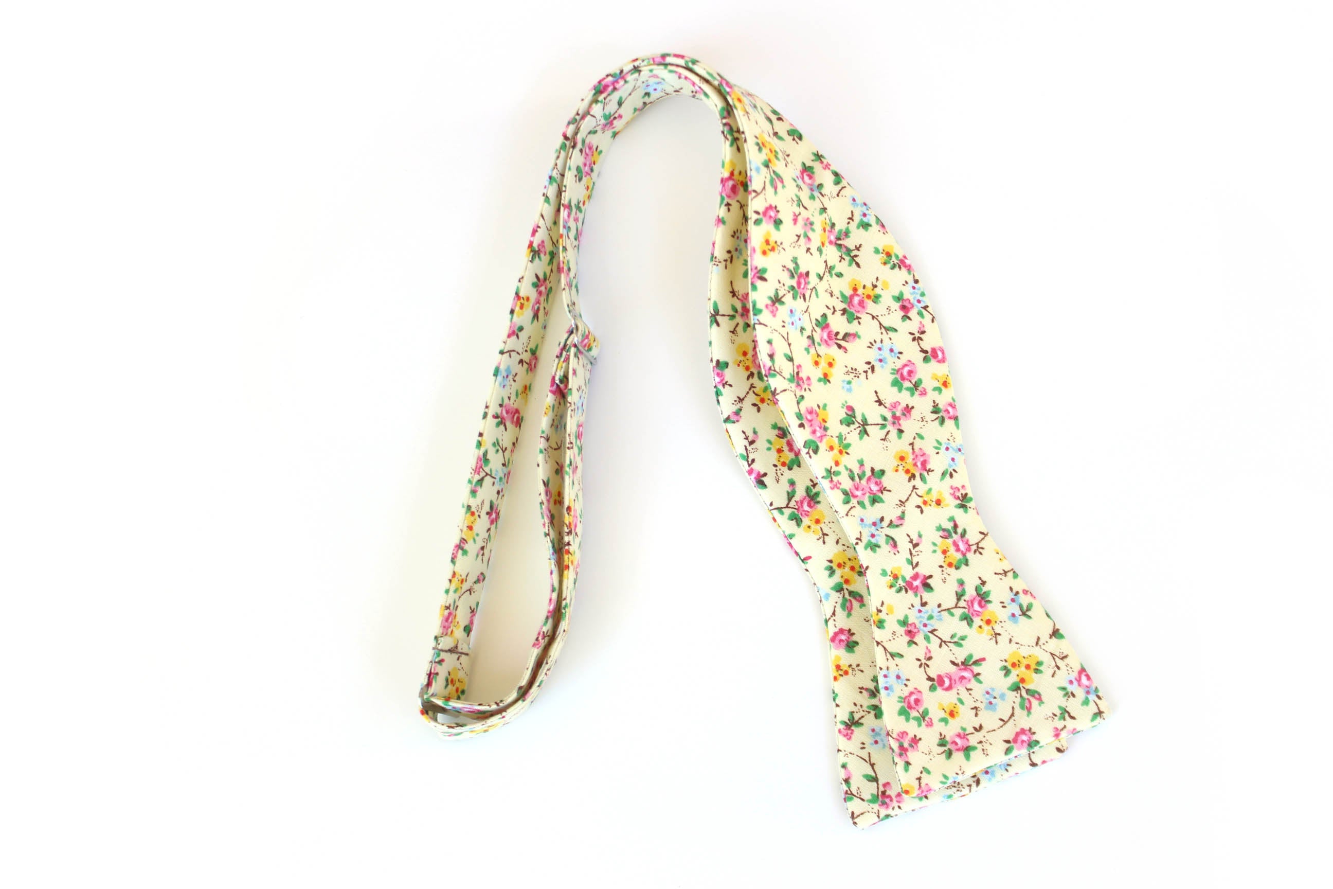 Yellow Floral Self-Tie Bow Tie