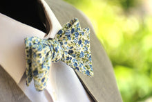 Load image into Gallery viewer, Blue Navy Floral Self-Tie Bow Tie
