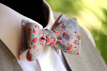 Load image into Gallery viewer, Grey Floral Self-Tie Bow Tie
