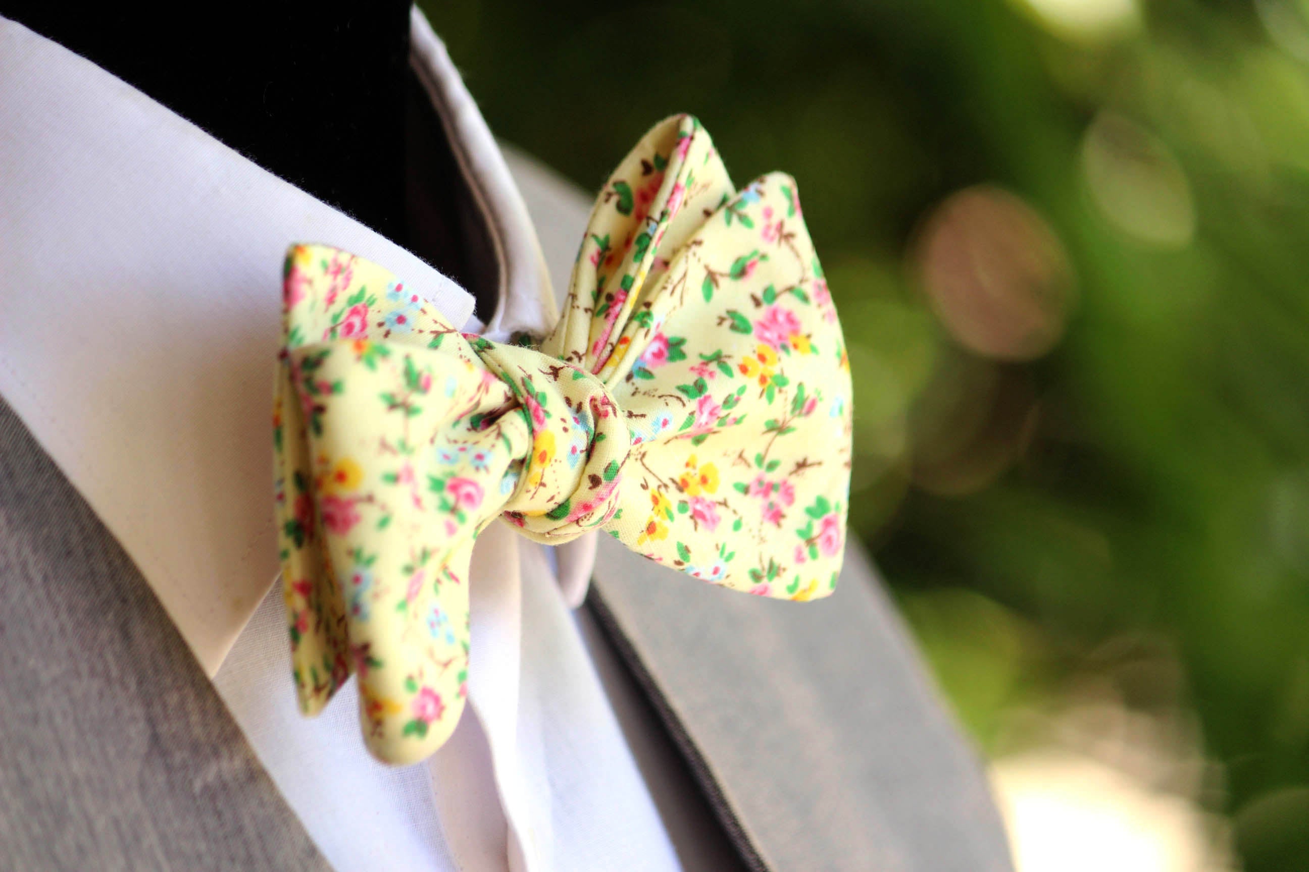 Yellow Floral Self-Tie Bow Tie