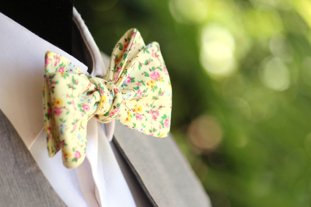 Yellow Floral Self-Tie Bow Tie