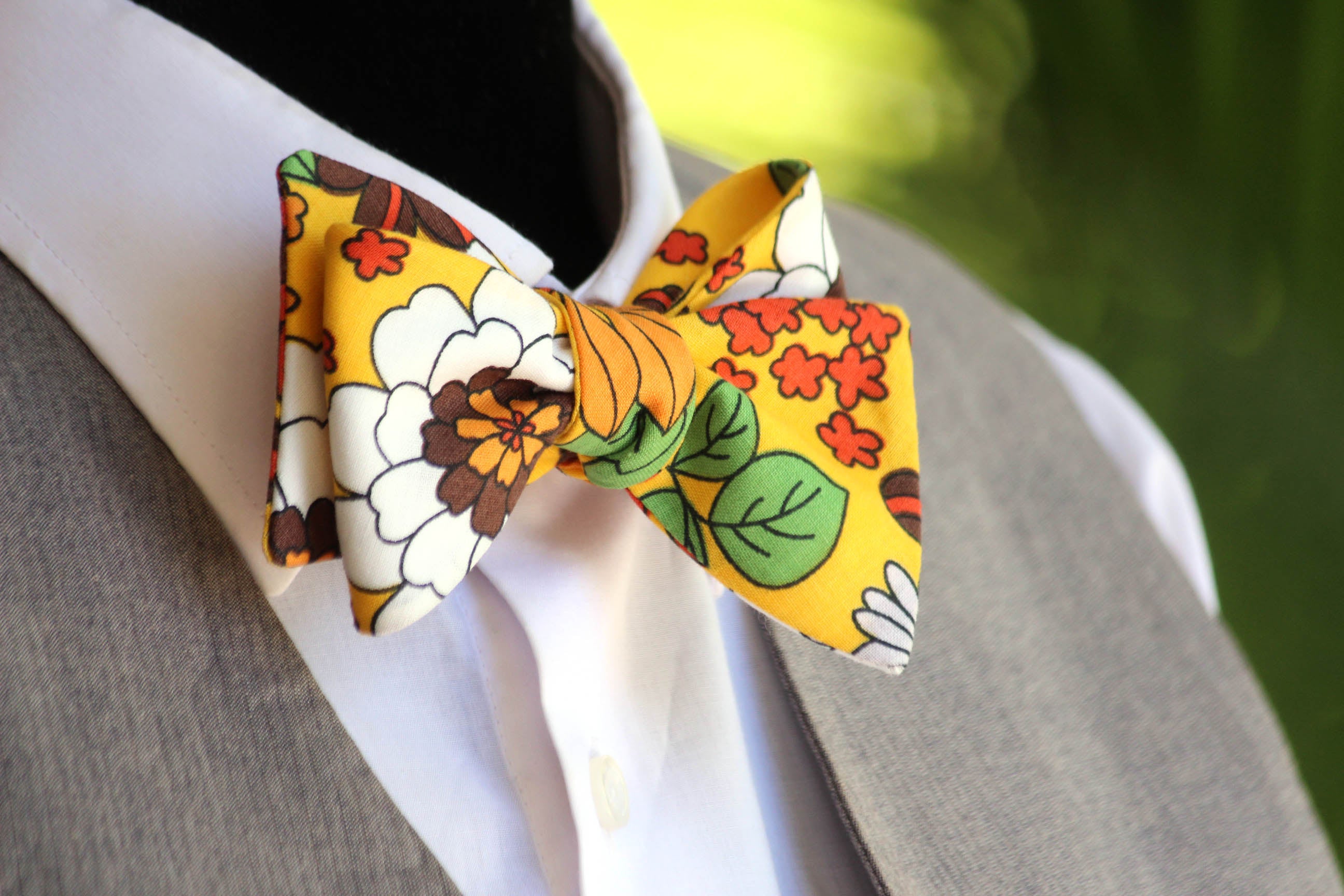 Yellow Red Floral Self-Tie Bow Tie