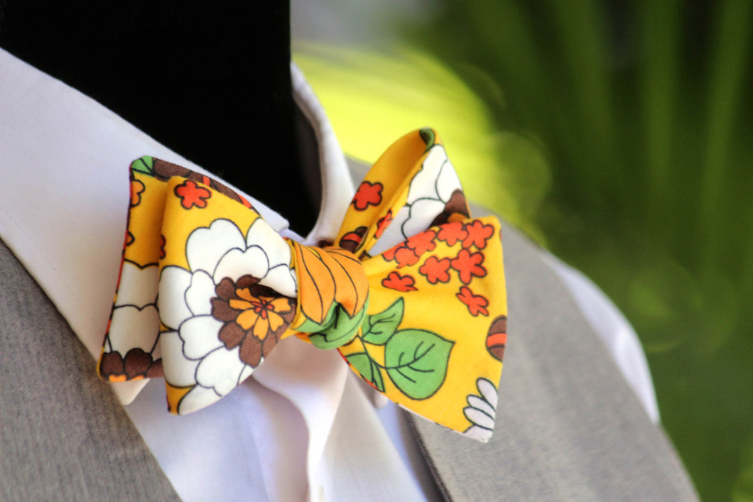 Yellow Red Floral Self-Tie Bow Tie