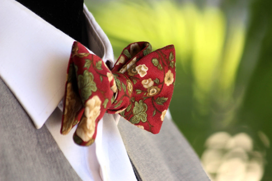 Maroon Floral Self-Tie Bow Tie