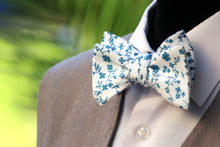 Load image into Gallery viewer, Dark Teal White Floral Self-Tie Bow Tie
