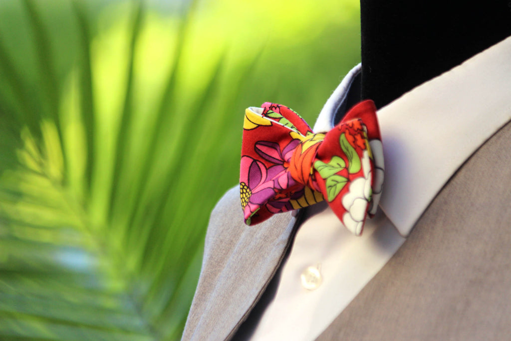 Red Floral Self-Tie Bow Tie