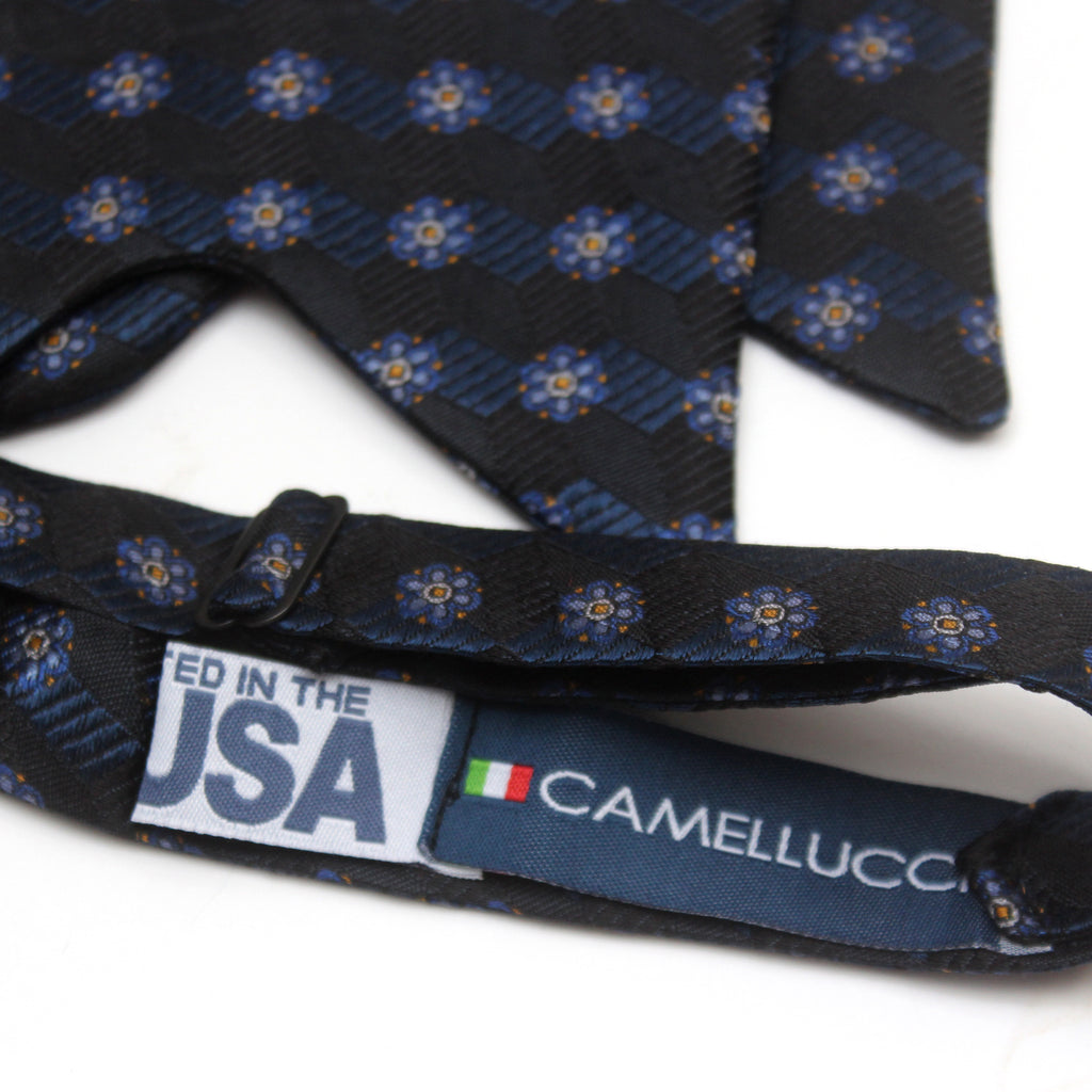 Big Butterfly Blue Black Silk Bow Tie
