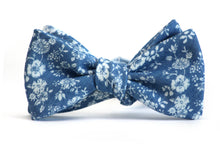 Load image into Gallery viewer, Denim Blue Floral Self-Tie Bow Tie
