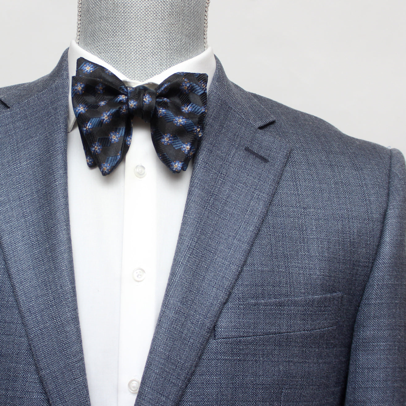 Big Butterfly Blue Black Silk Bow Tie