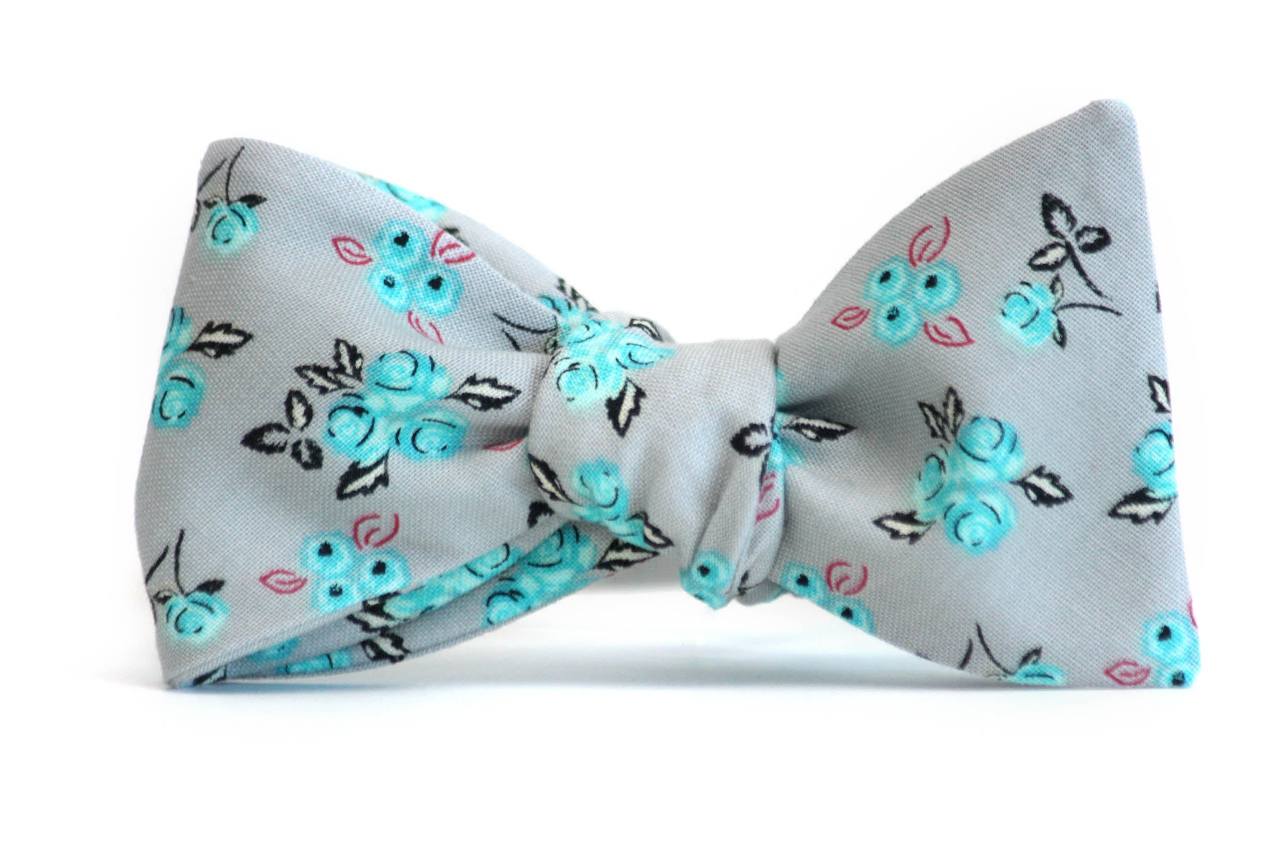 Grey Teal Floral Self-Tie Bow Tie