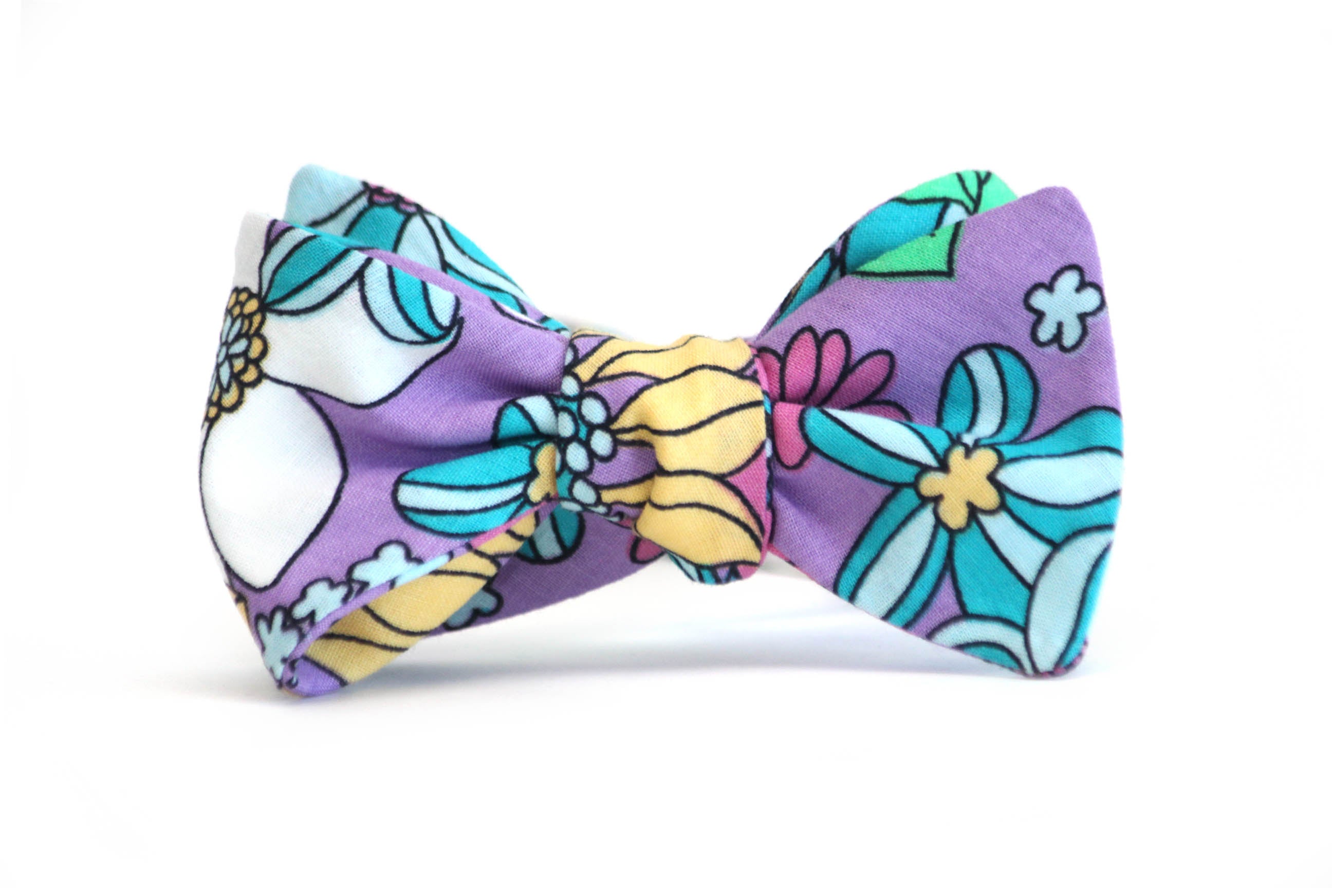 Lavender Green Yellow Turquoise Floral Self-Tie Bow Tie