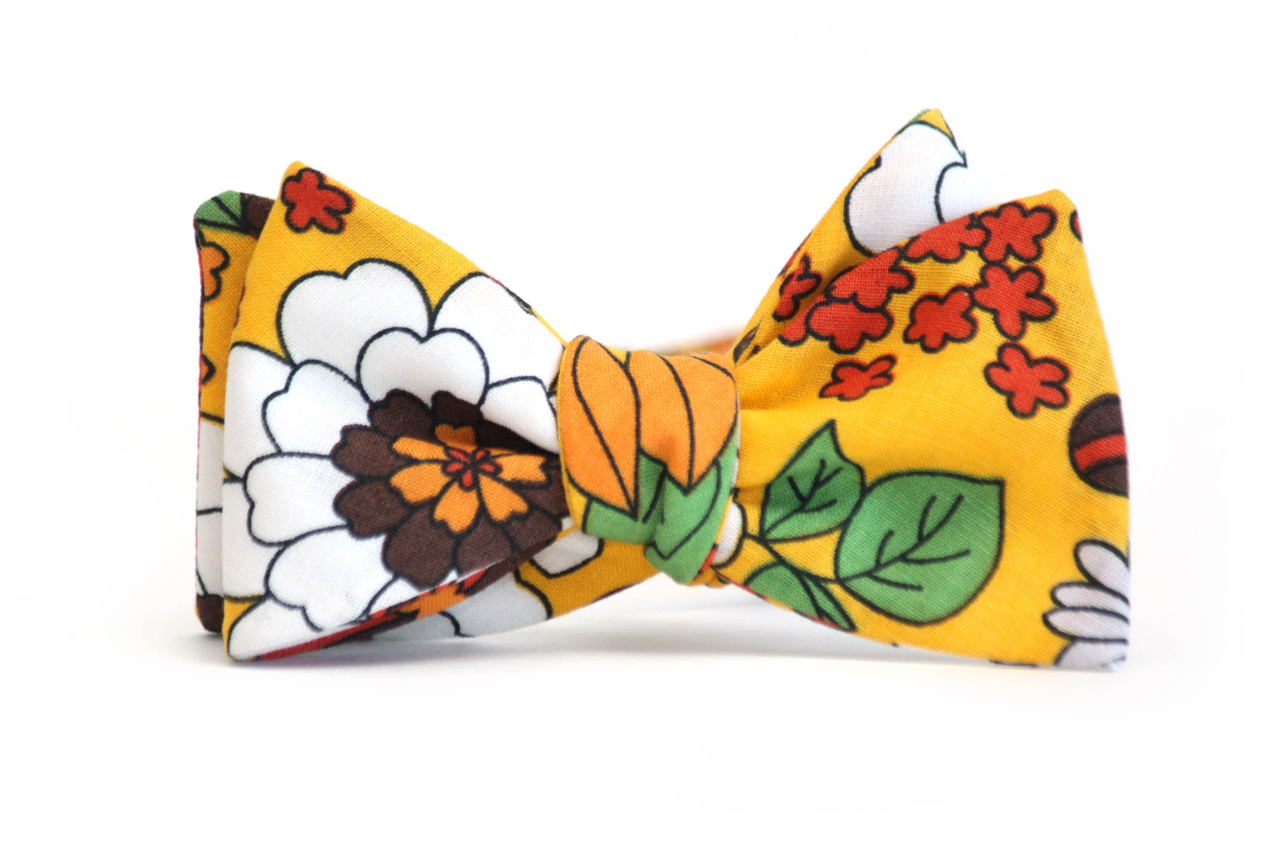 Yellow Red Floral Self-Tie Bow Tie