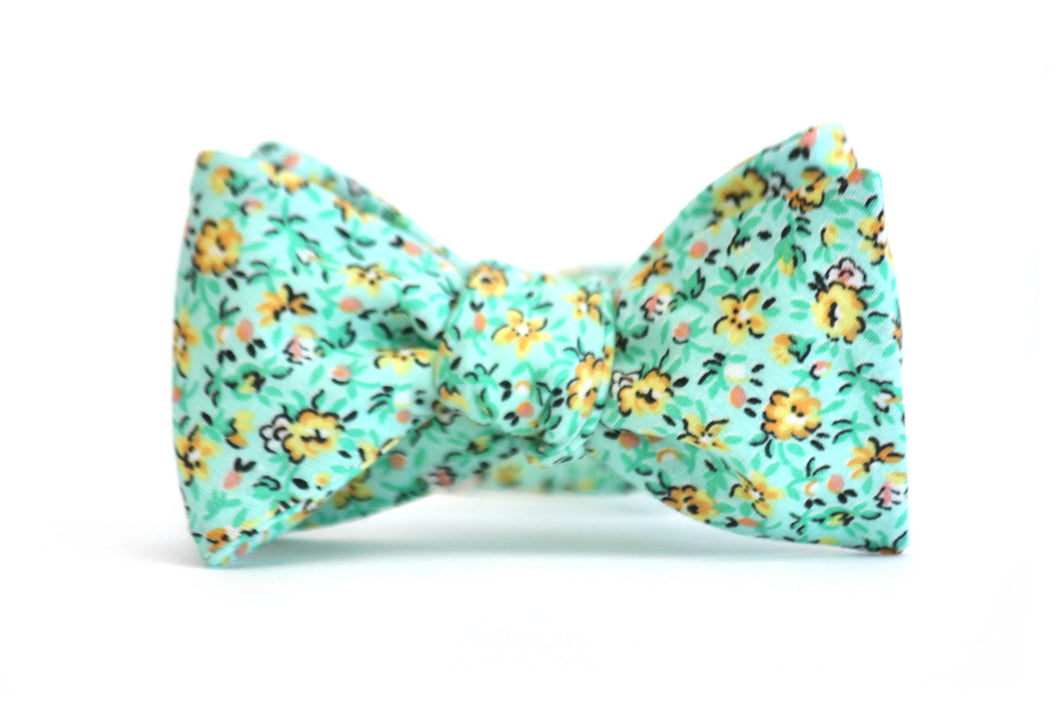 Mint Green Floral Self-Tie Bow Tie