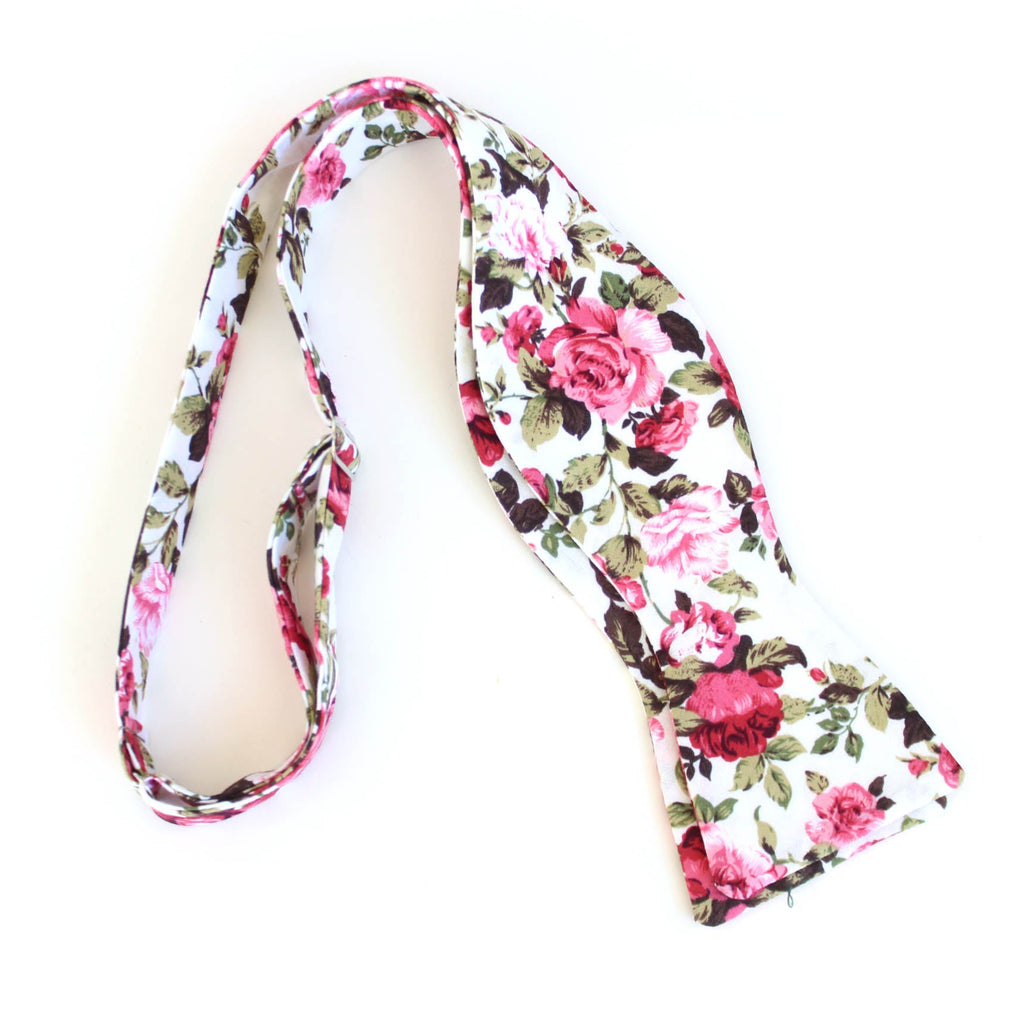 Pink Cotton Floral Self-Tie Bow Tie