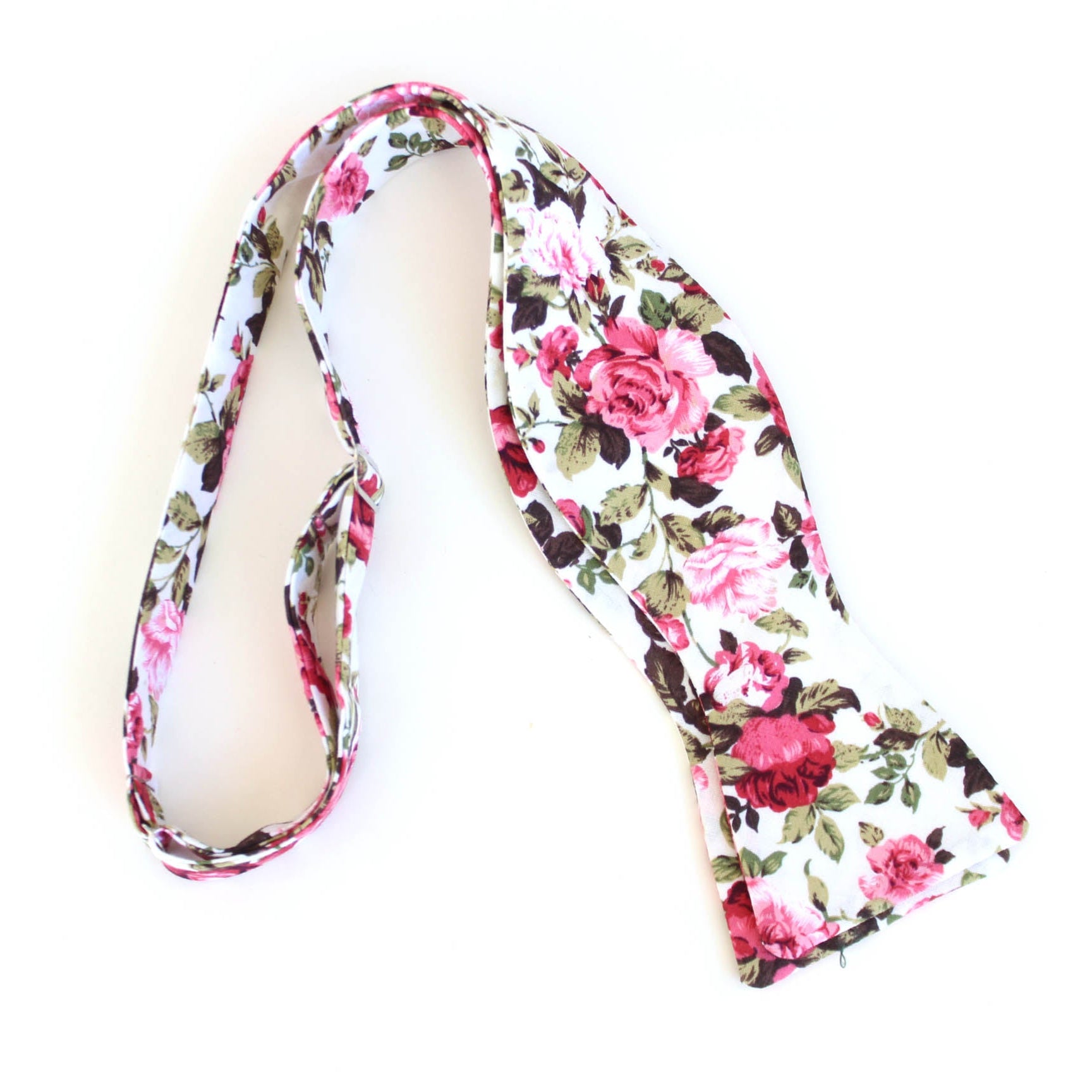 Pink Cotton Floral Self-Tie Bow Tie