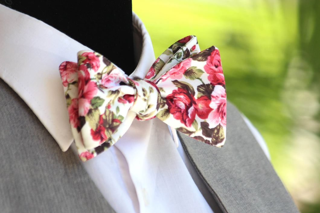 Pink Floral Self-Tie Bow Tie