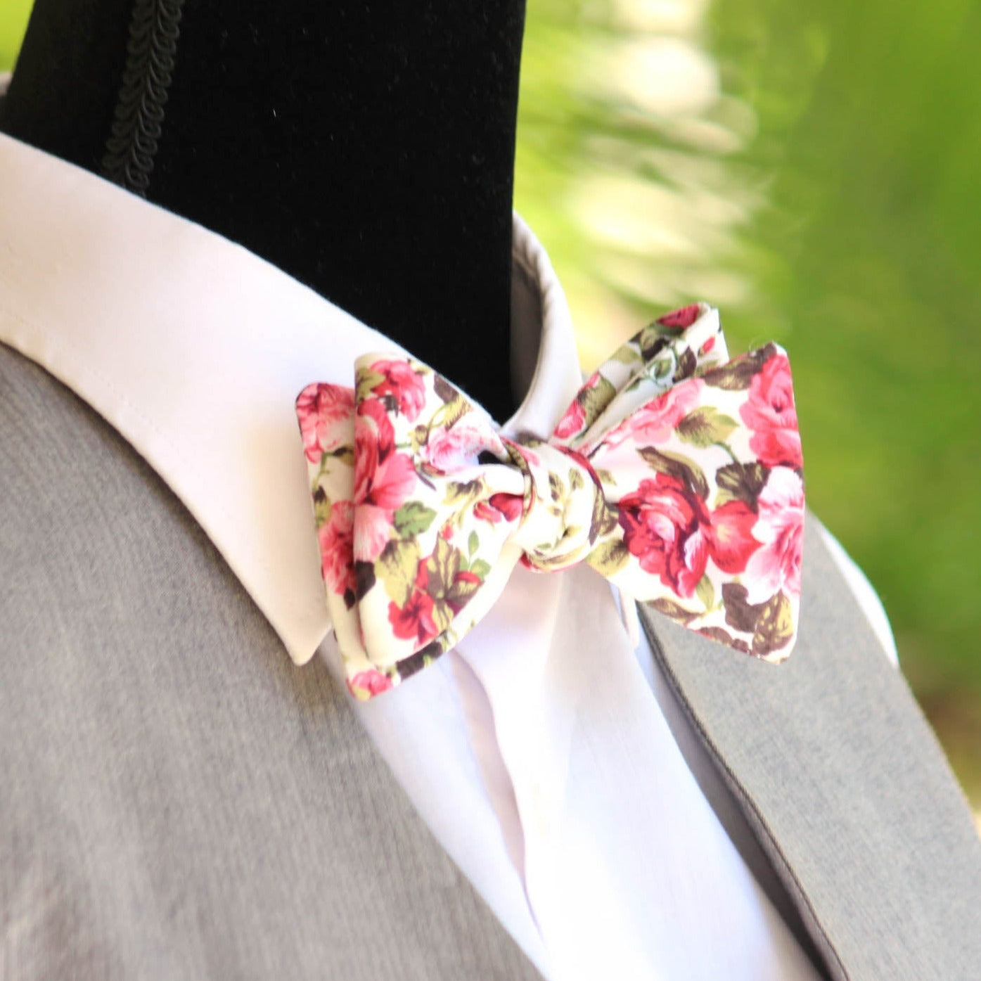 Pink Cotton Floral Self-Tie Bow Tie