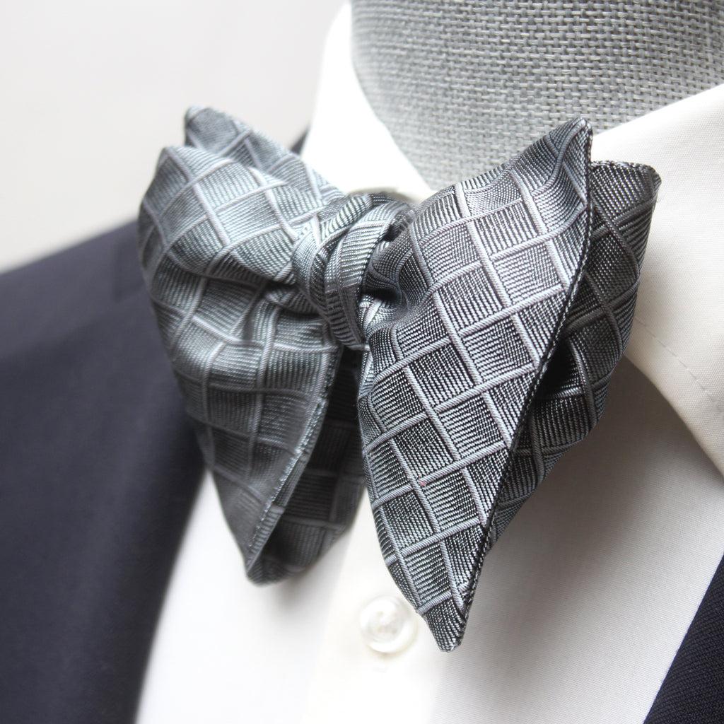 Grey Big Butterfly Silk Bow Tie