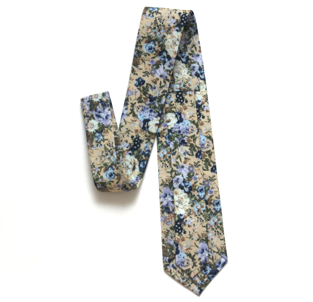 Grey Blue Floral Necktie