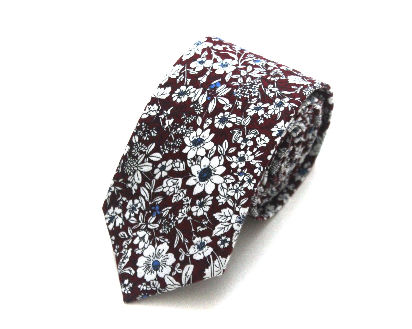 White Brown Floral Necktie 2.7"