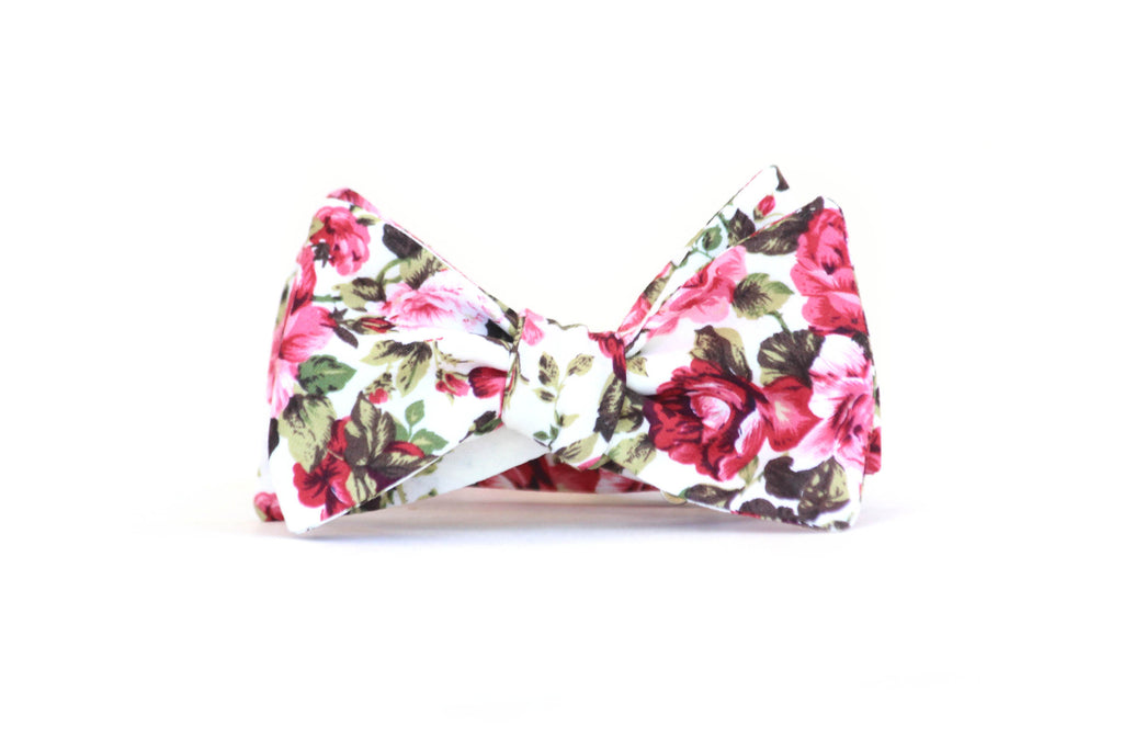 Pink Cotton Floral Self-Tie Bow Tie