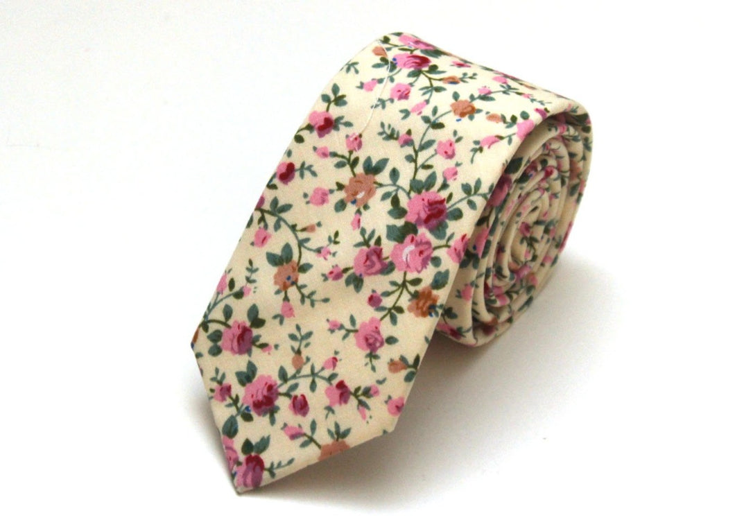 Pink Peach Floral Necktie