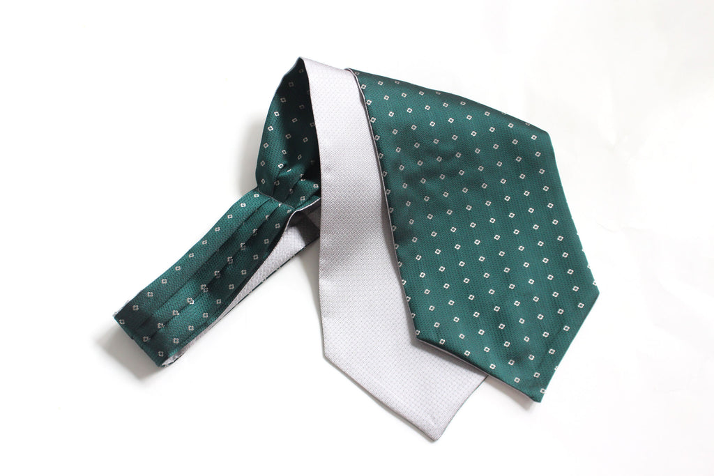 Grey Emerald Green Reversible Silk Ascot