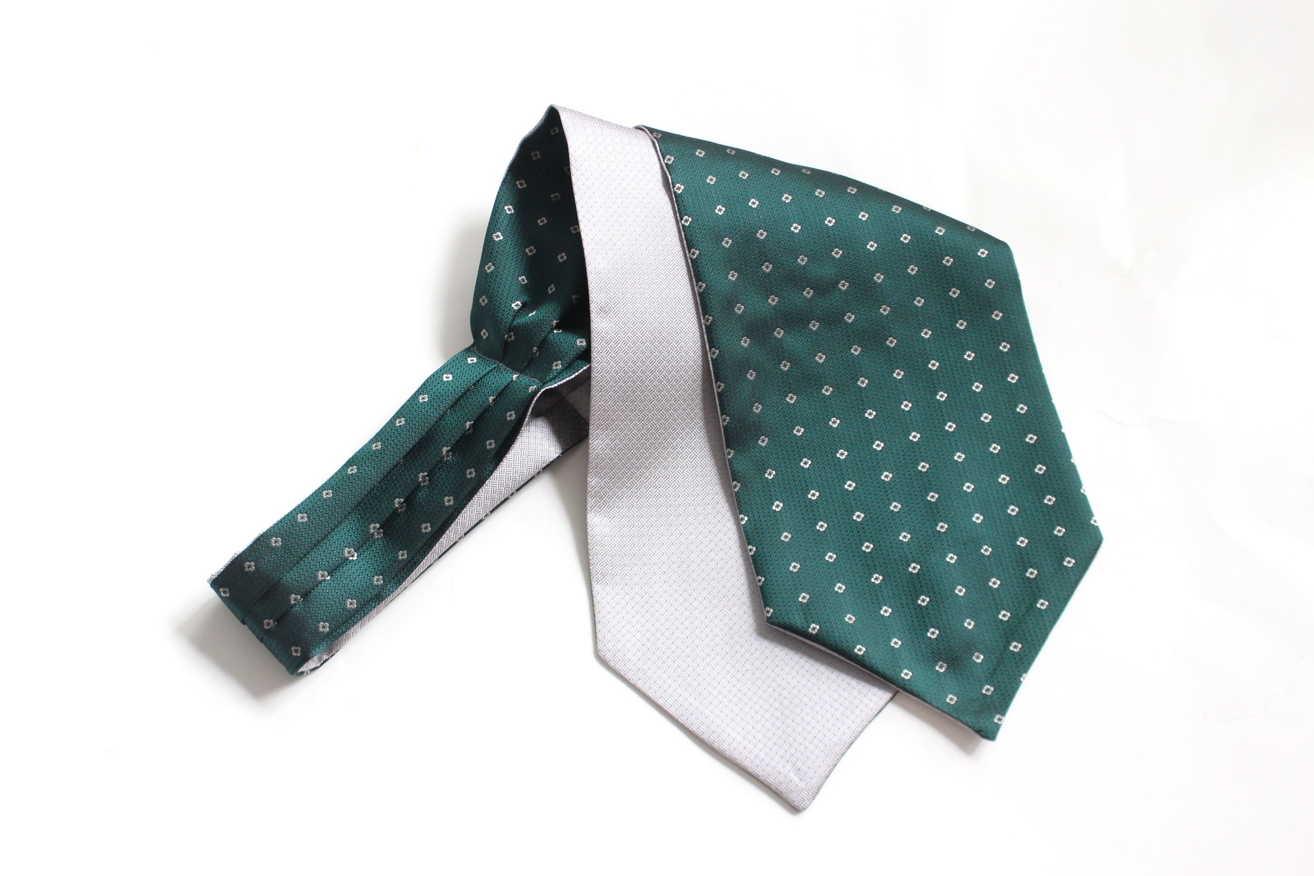 Grey Emerald Green Reversible Silk Ascot