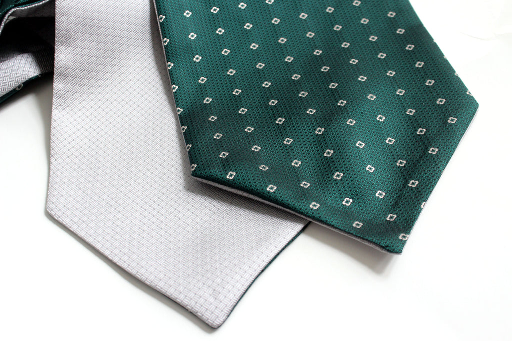 Grey Emerald Green Reversible Silk Ascot