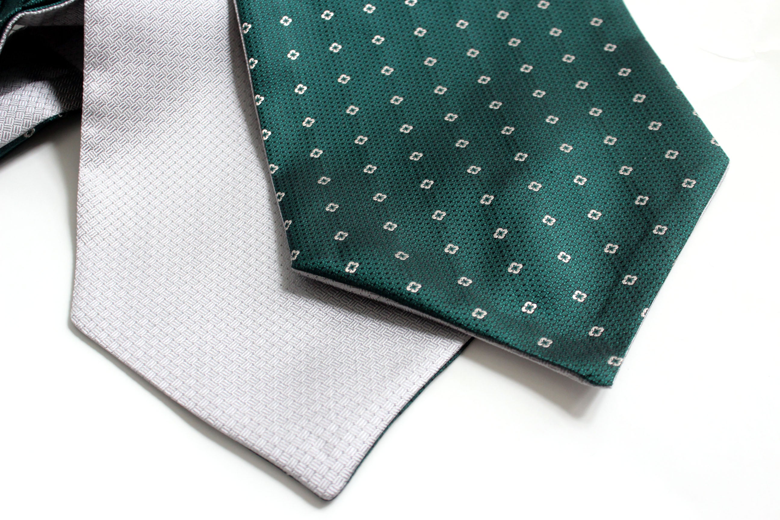 Grey Emerald Green Reversible Silk Ascot
