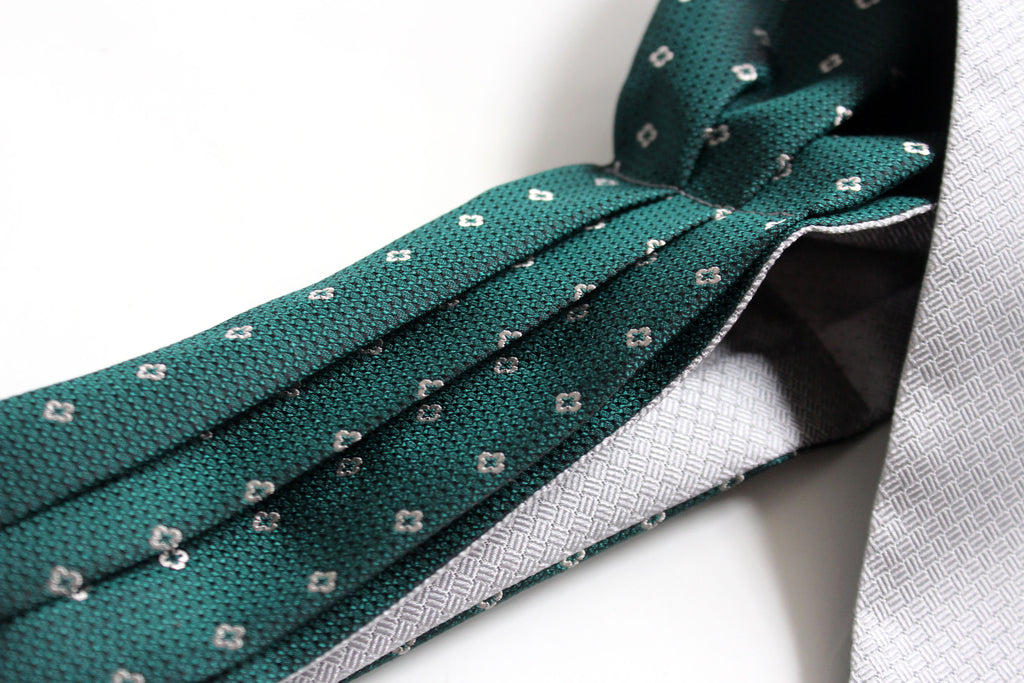 Grey Emerald Green Reversible Silk Ascot