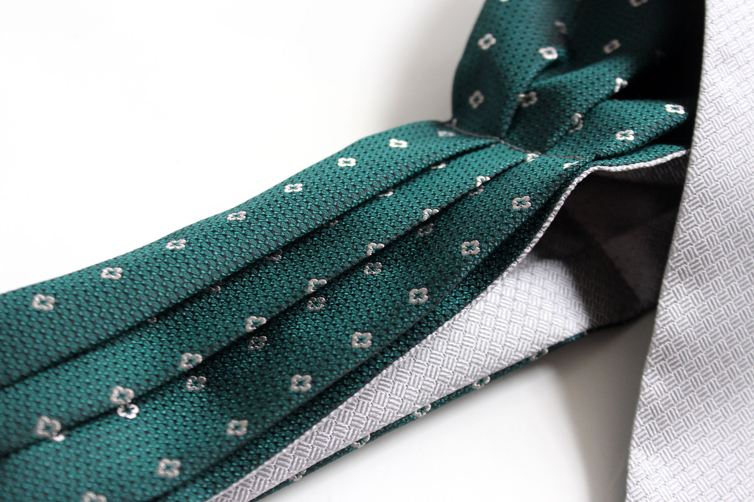 Grey Emerald Green Reversible Silk Ascot