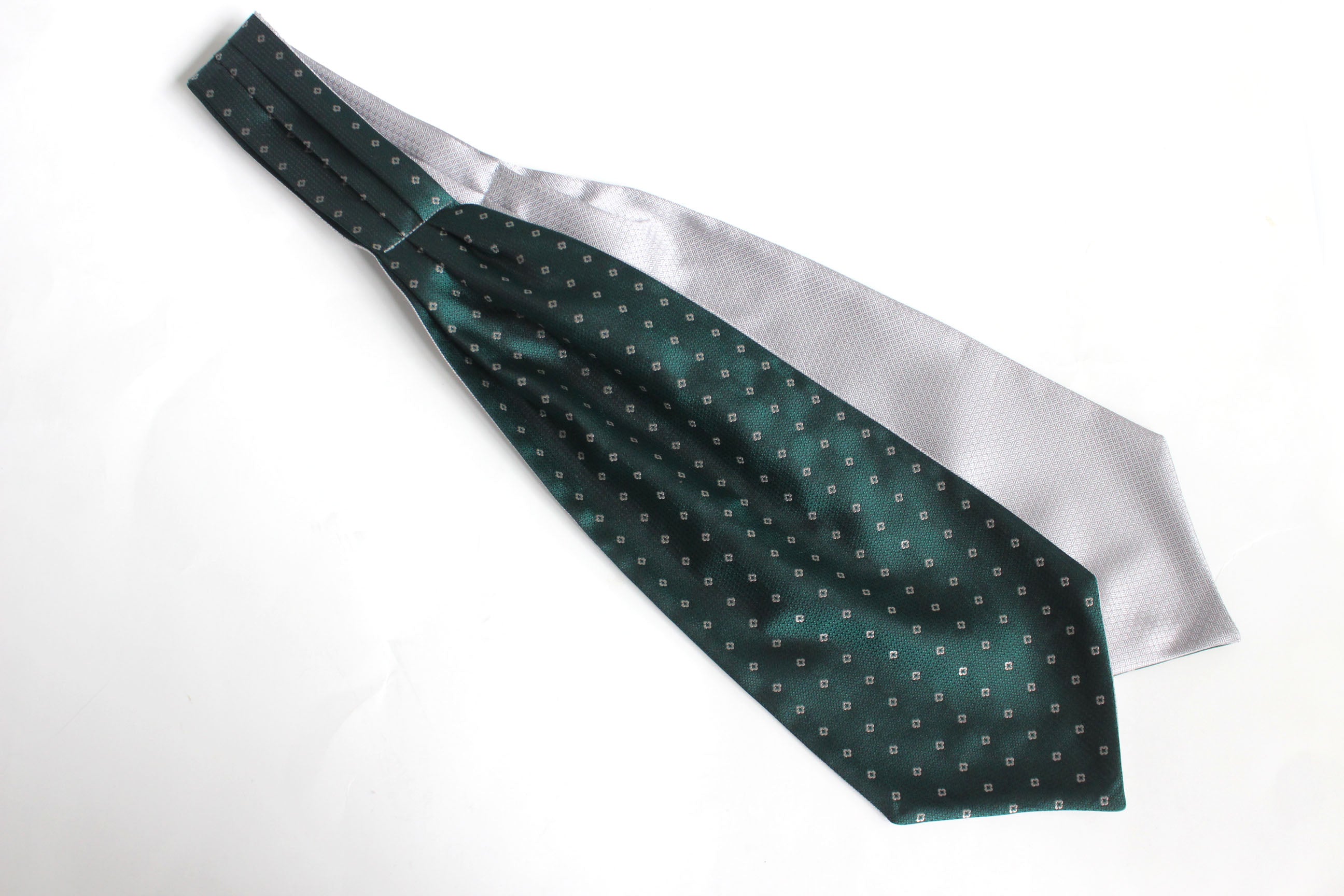 Grey Emerald Green Reversible Silk Ascot