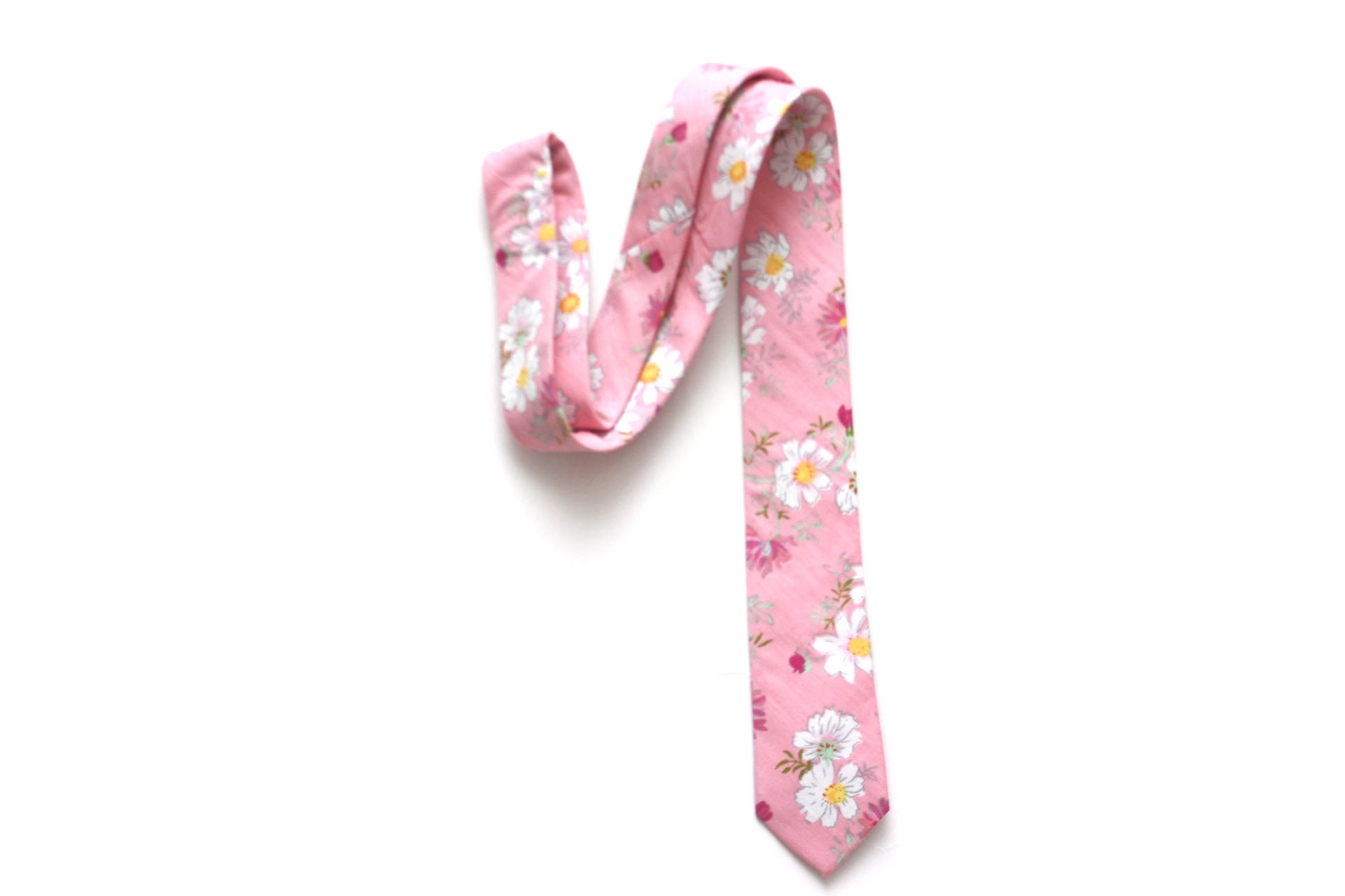White Pink Floral Necktie 2.36"