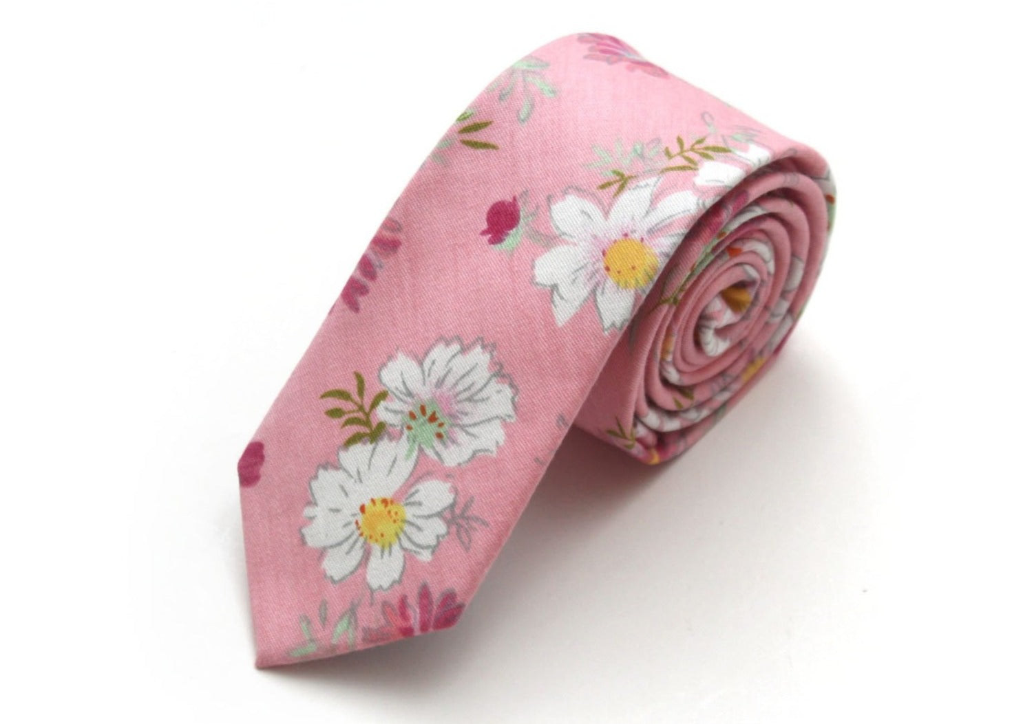 White Pink Floral Necktie 2.36"