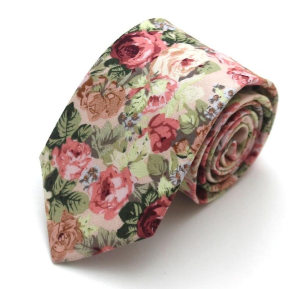 Peach Rose Floral Necktie 3.14"