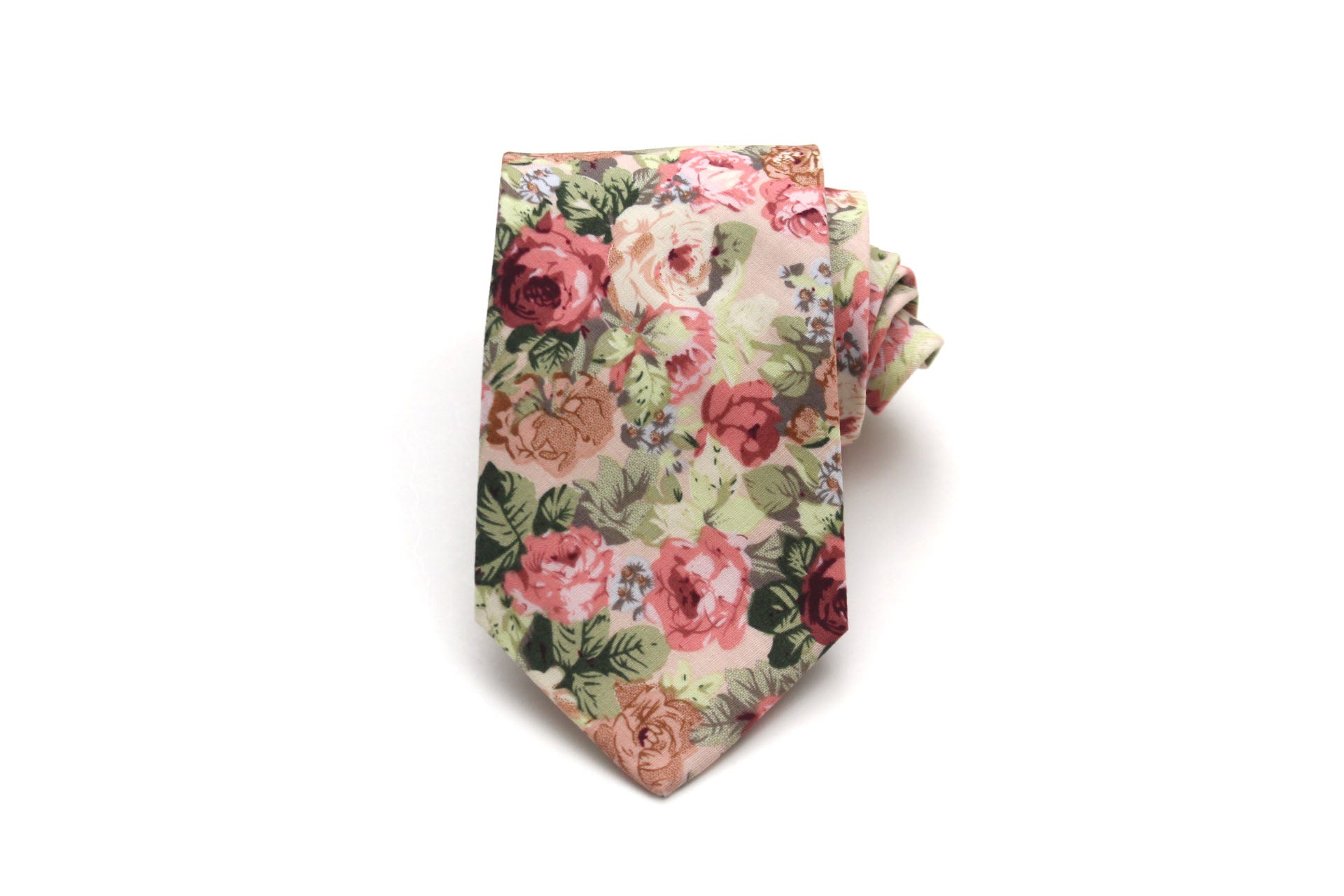 Peach Rose Floral Necktie 3.14"