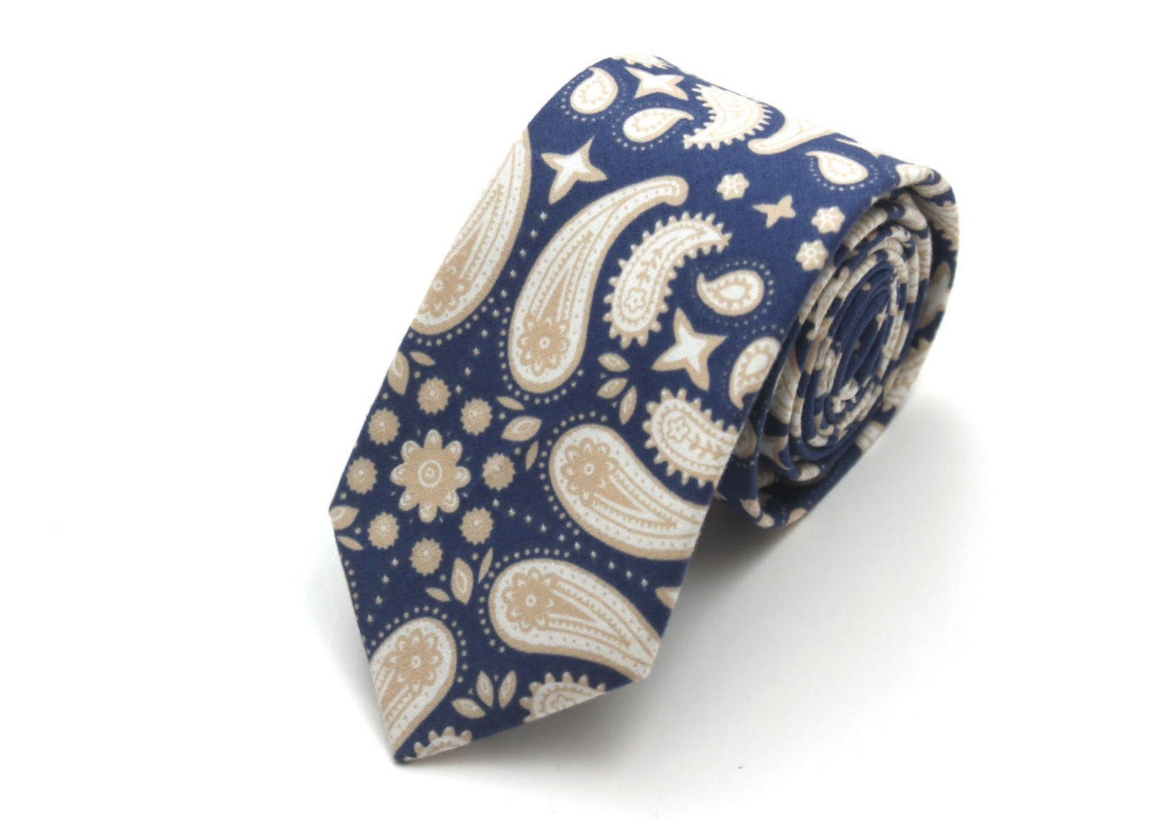 Blue Beige Floral Necktie 2.7"