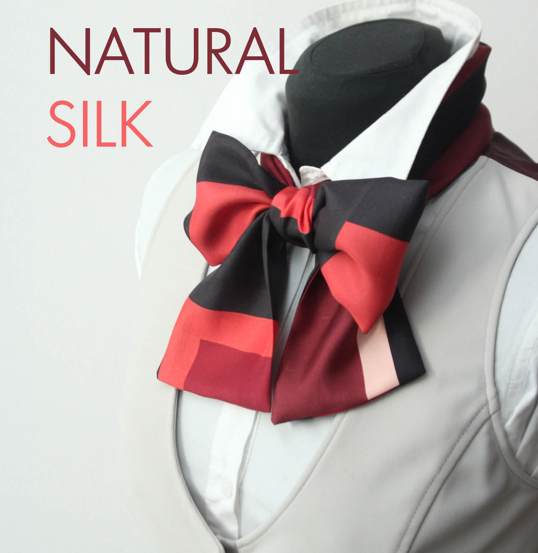 Red Black Maroon Square Ornament Silk Skinny Scarf