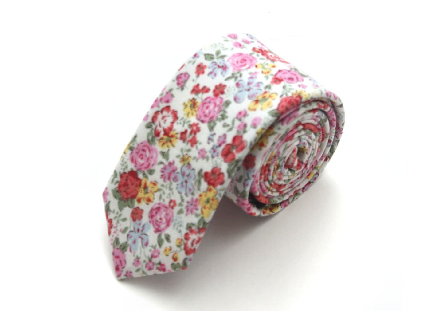 White Pink Floral Necktie 2.36"