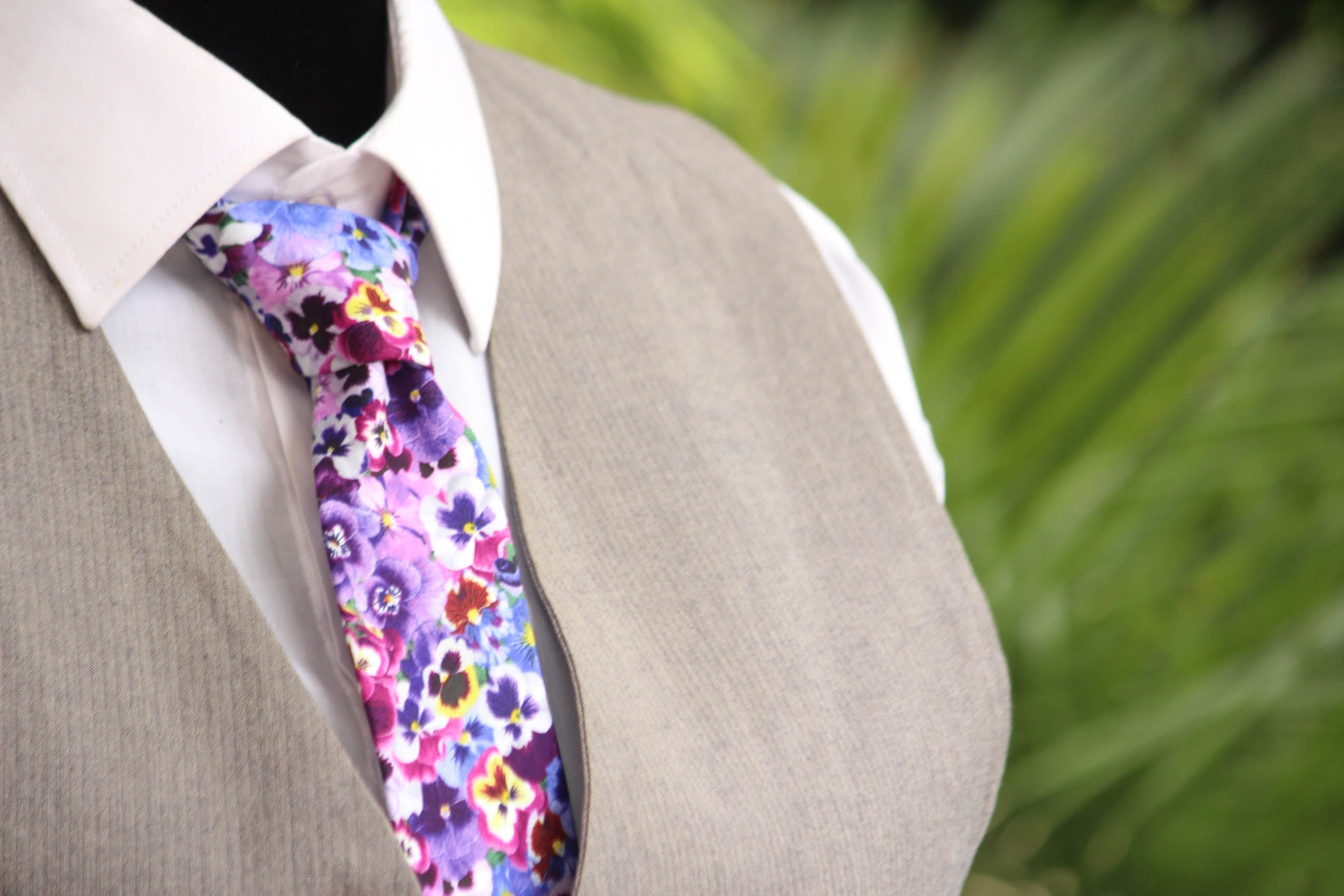 Purple Viola Floral Necktie