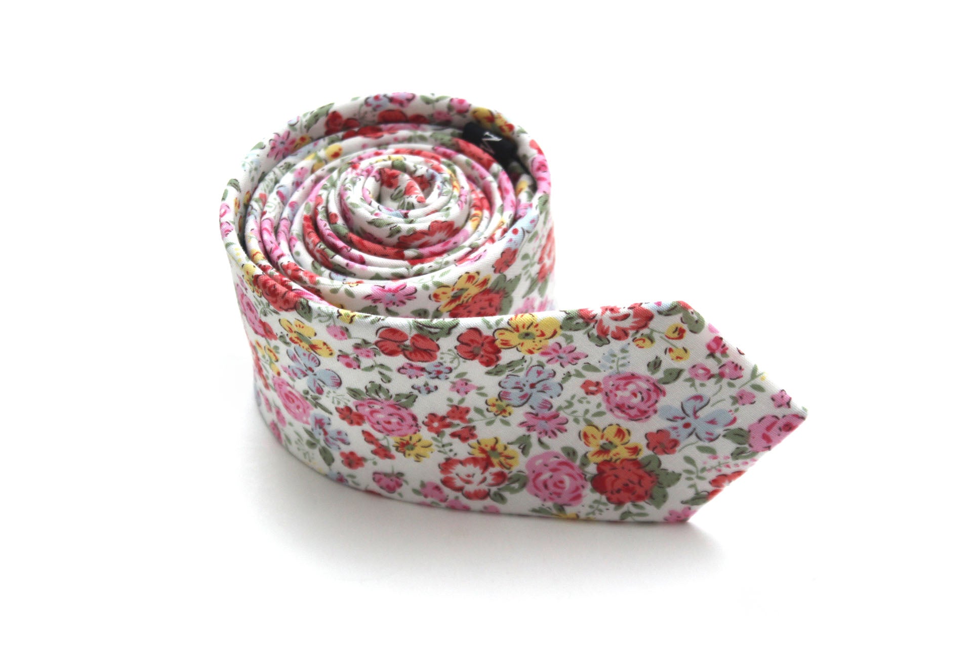 White Pink Floral Necktie 2.36"