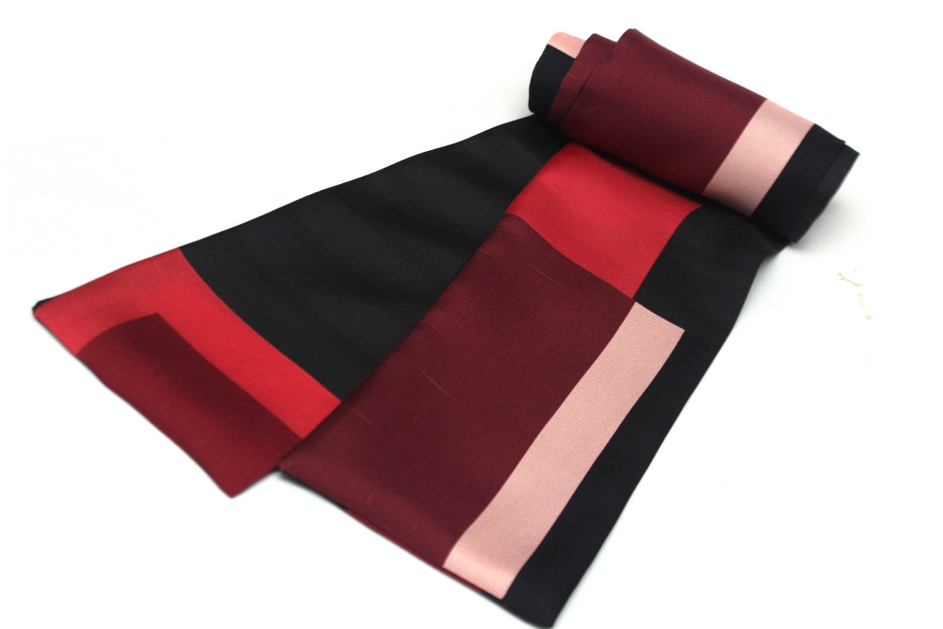 Red Black Maroon Square Ornament Silk Skinny Scarf